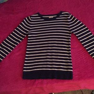 Navy blue and white striped long sleeve shirt